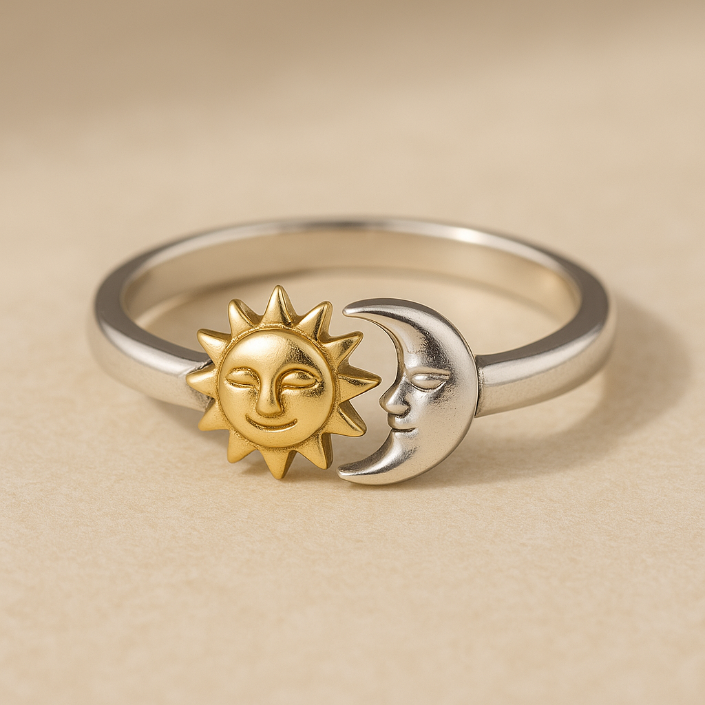 Silver Sun and Moon Promise Ring