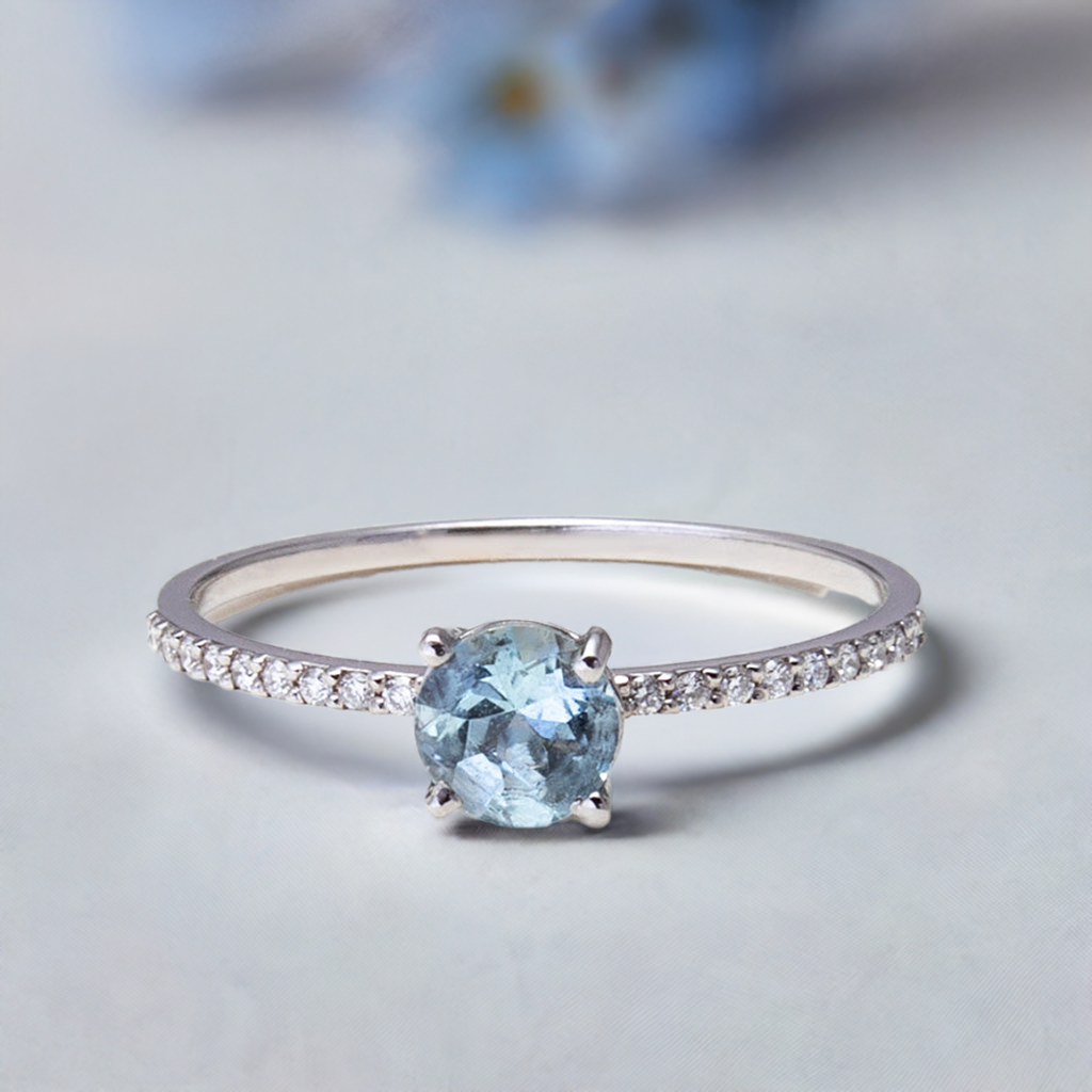 Promise Rings with Birthstones Aquamarine ring in 14k white gold