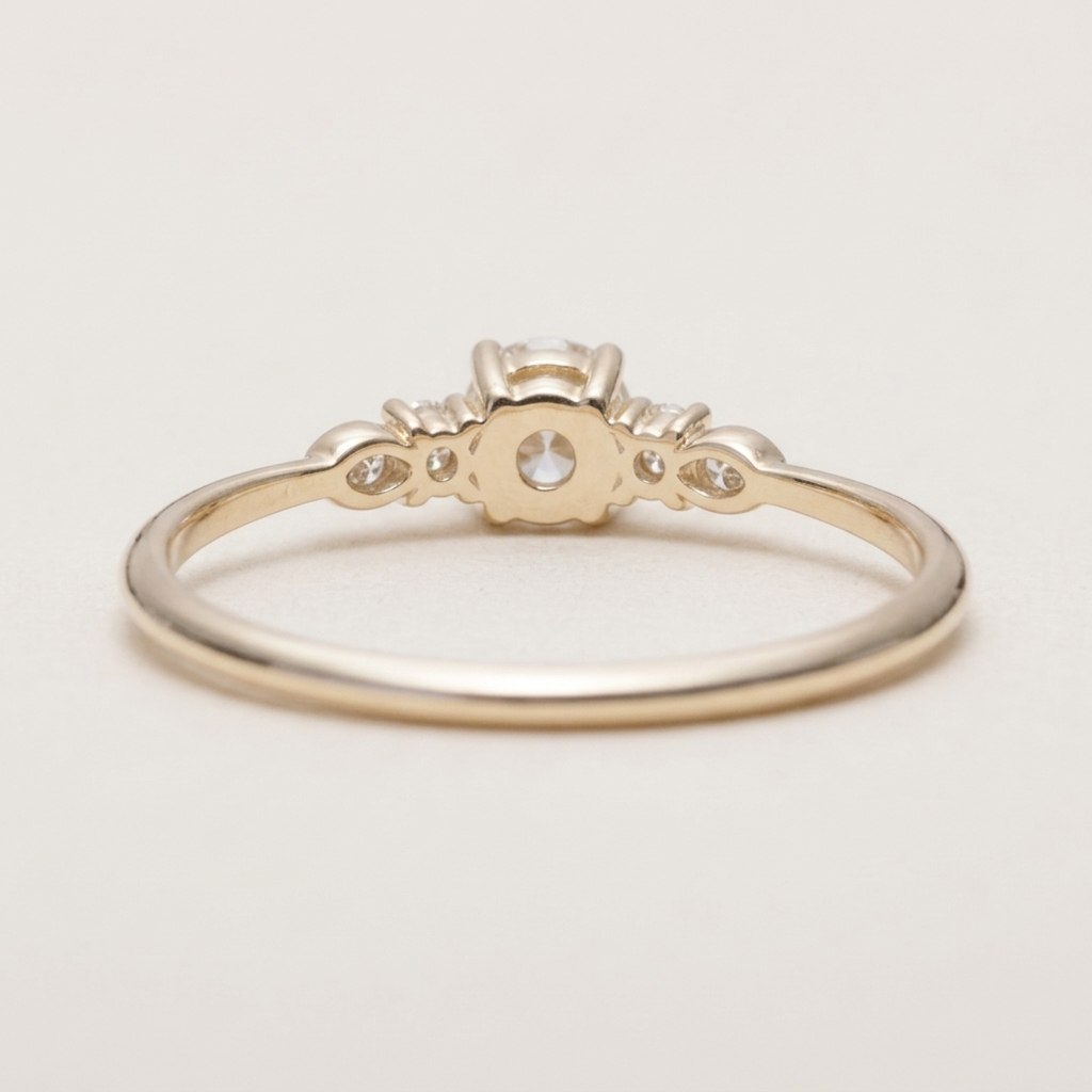 14K Solid Gold Five Diamond Promise Ring for Her-back