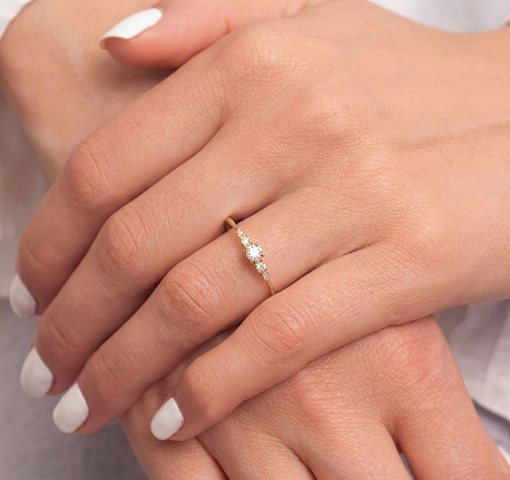 14K_Solid_Gold_Five_Diamond_Promise_Ring_for_Her_on_hand