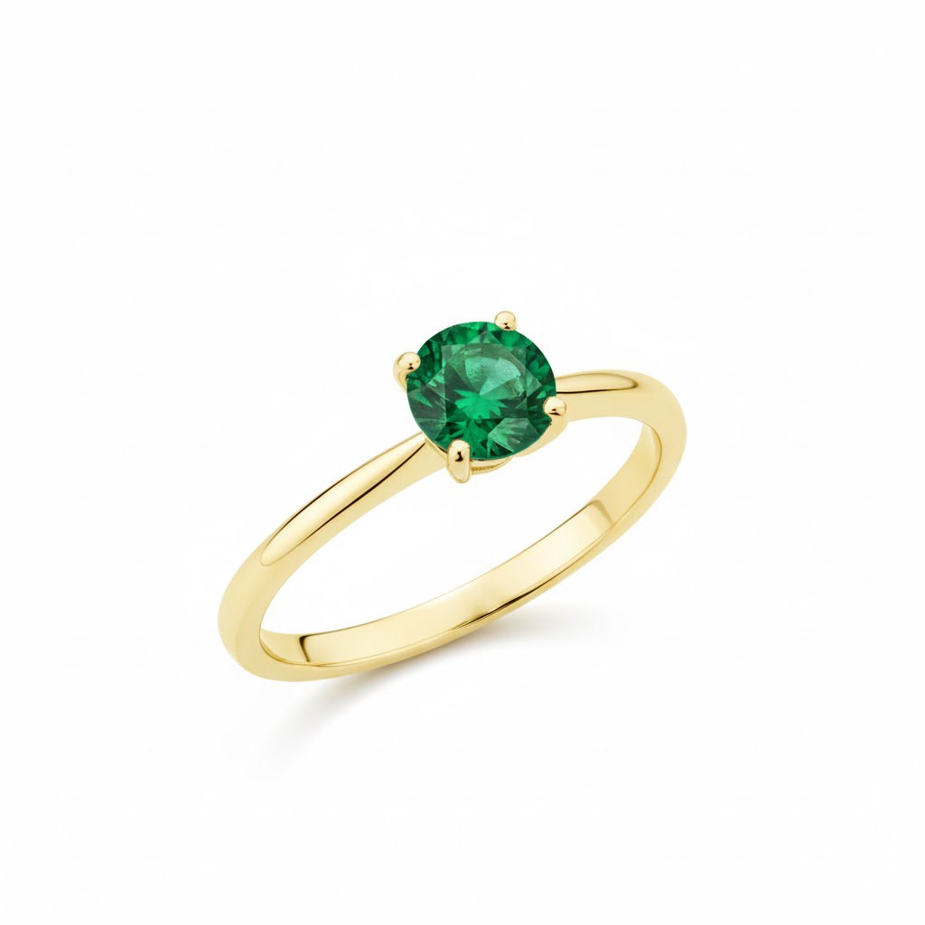 14K yellow gold solitaire ring with natural emerald gemstone — minimalist and timeless engagement design