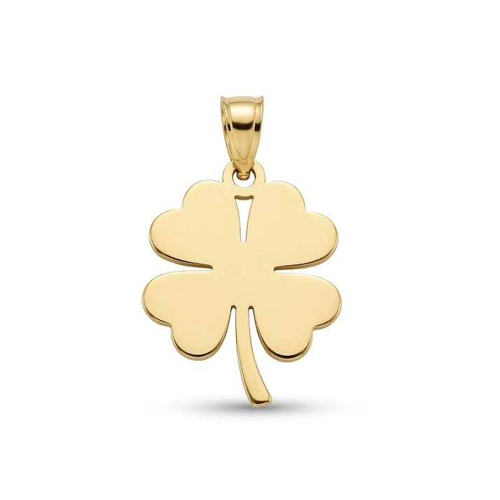Gold four-leaf clover pendant on a white background