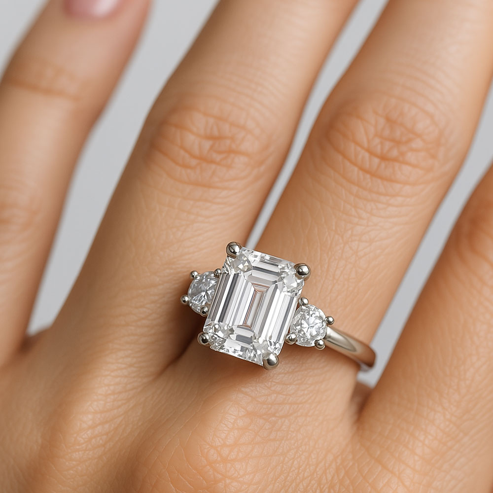 2_Carat_Emerald_Cut_Diamond_Gold_Engagement_Ring_-_Three_Stone_Ringgold_solitaire_engagement_ring-2_Carat_Emerald_Cut_Diamond_Gold_Engagement_Ring_-_Three_Stone_Ring1_on_finger