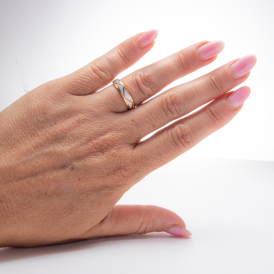 4 mm. Faceted Wedding Ring for Women-finger