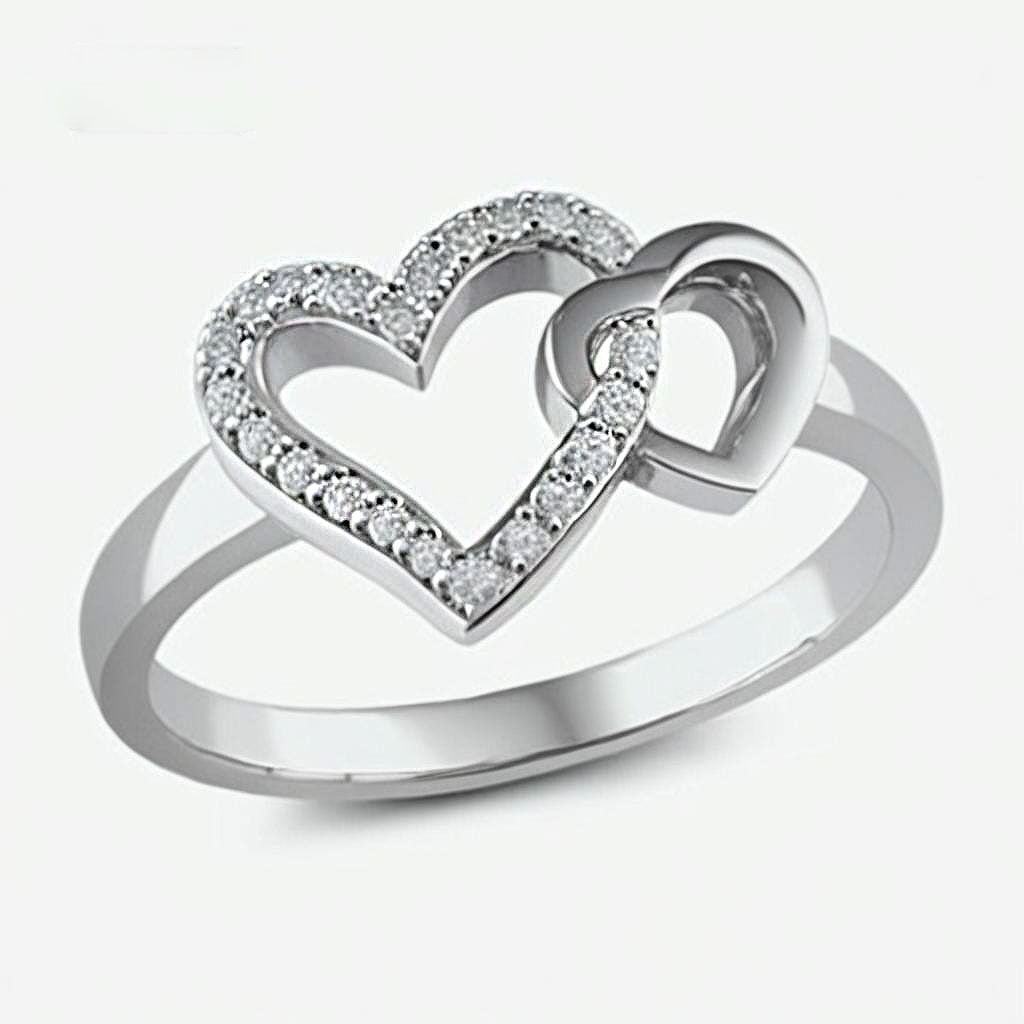 925 Silver Double Heart Promise Ring for Him and Her
