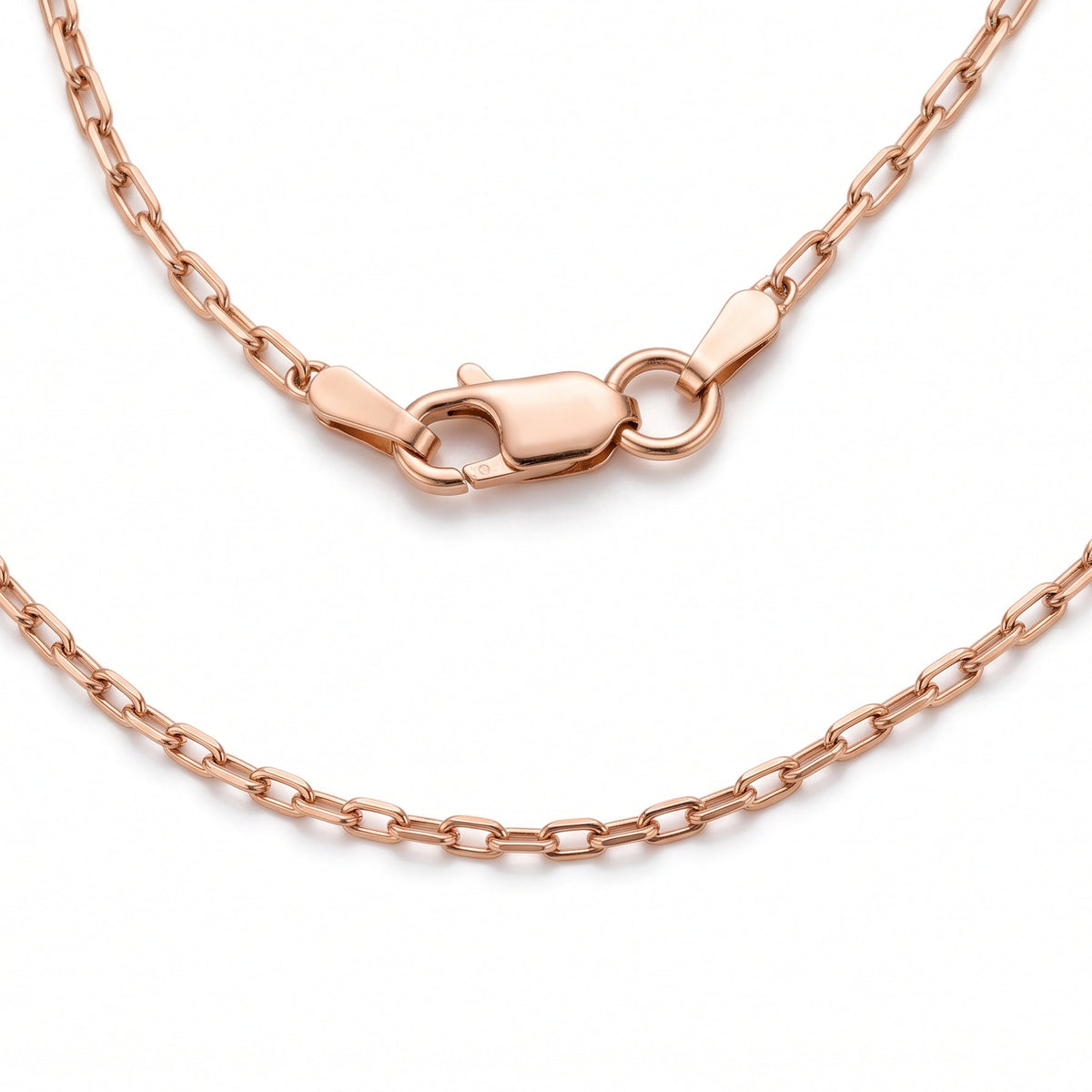 A close-up of Gold Vermeil Anchor Chain Necklace in a neat arch with a lobster clasp, displayed on a clean white background.