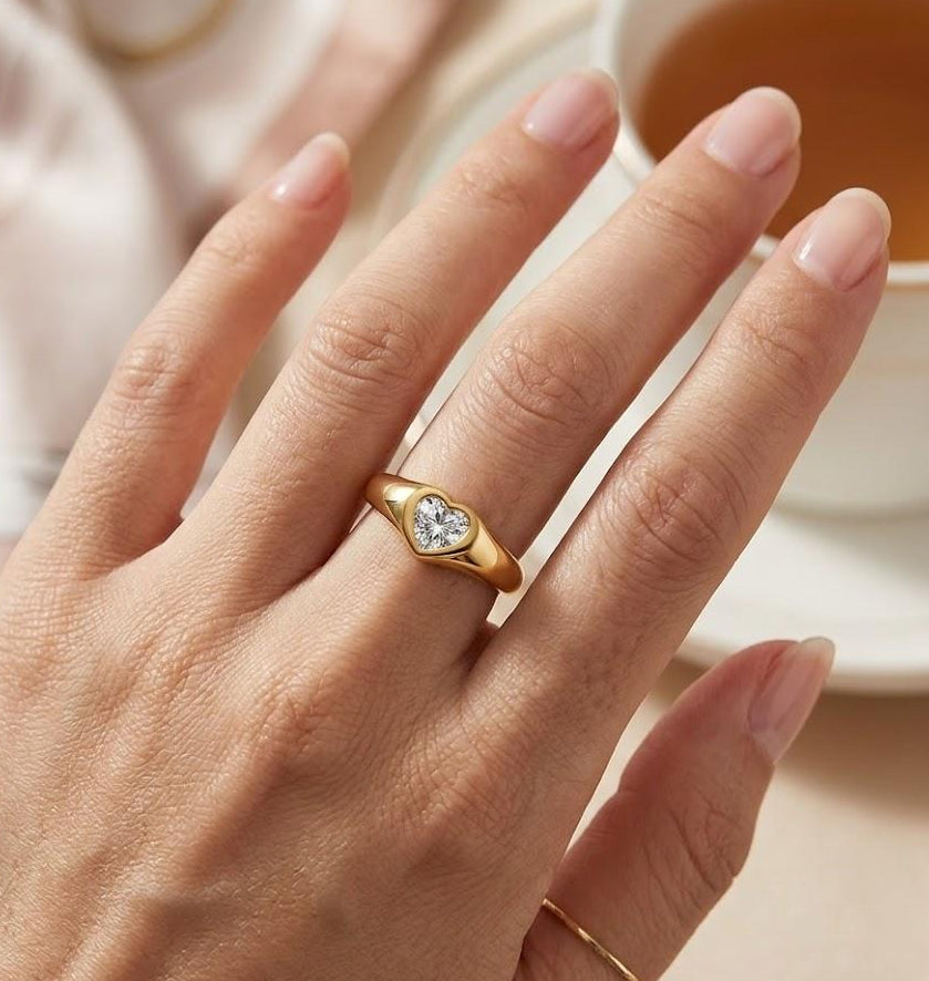 Chunky Gold Plated Heart Ring on hand