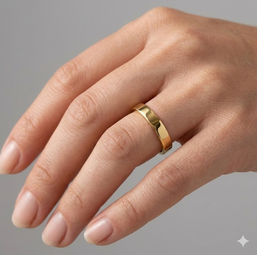 Classic Minimalist Flat Band Ring – 18K Gold over 925 Sterling Silver (No Stone) on hand