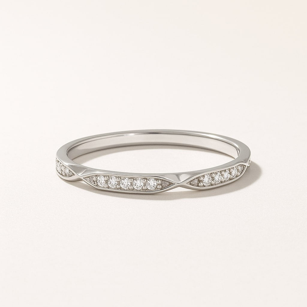 Classic White Gold Eternity Wedding Band with Diamonds on neutral background