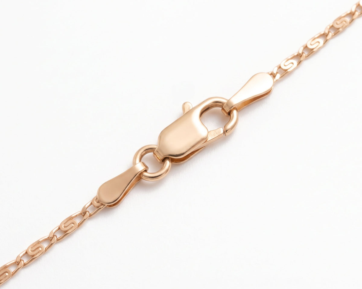 Close-up of a Gold_Vermeil_Snail_Chain_Necklace showing the lobster clasp and link details against a clean white background.