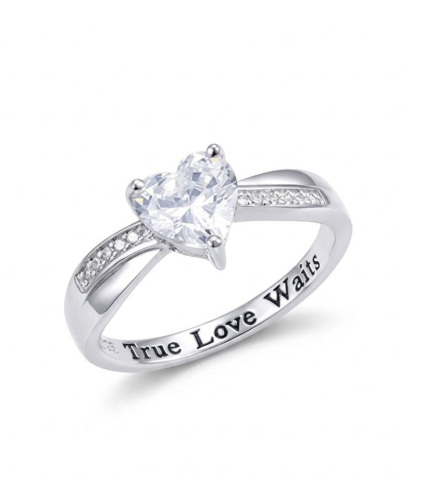 Dainty Sterling Silver Heart Purity Ring with True Love Waits engraving