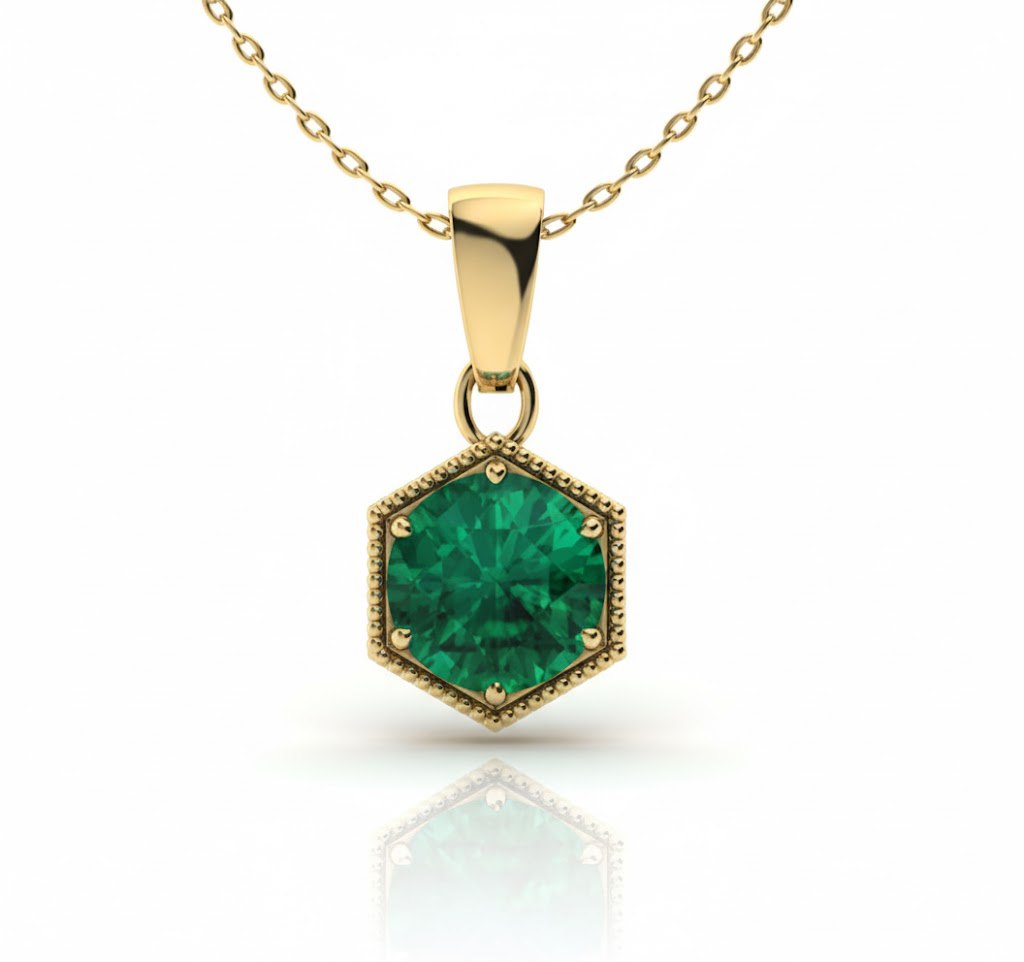 Emerald Pendant Necklace in 14K Gold