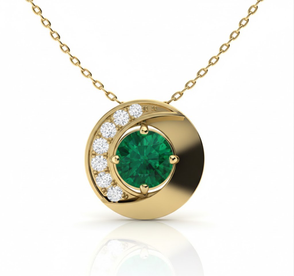 Emerald and Diamond Pendant 14K Gold |