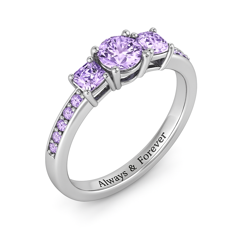 Engraved Amethyst Promise Ring for Her
