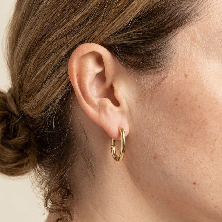 Gold Oval Huggie Hoop Earrings - Waterproof Stainless Steel