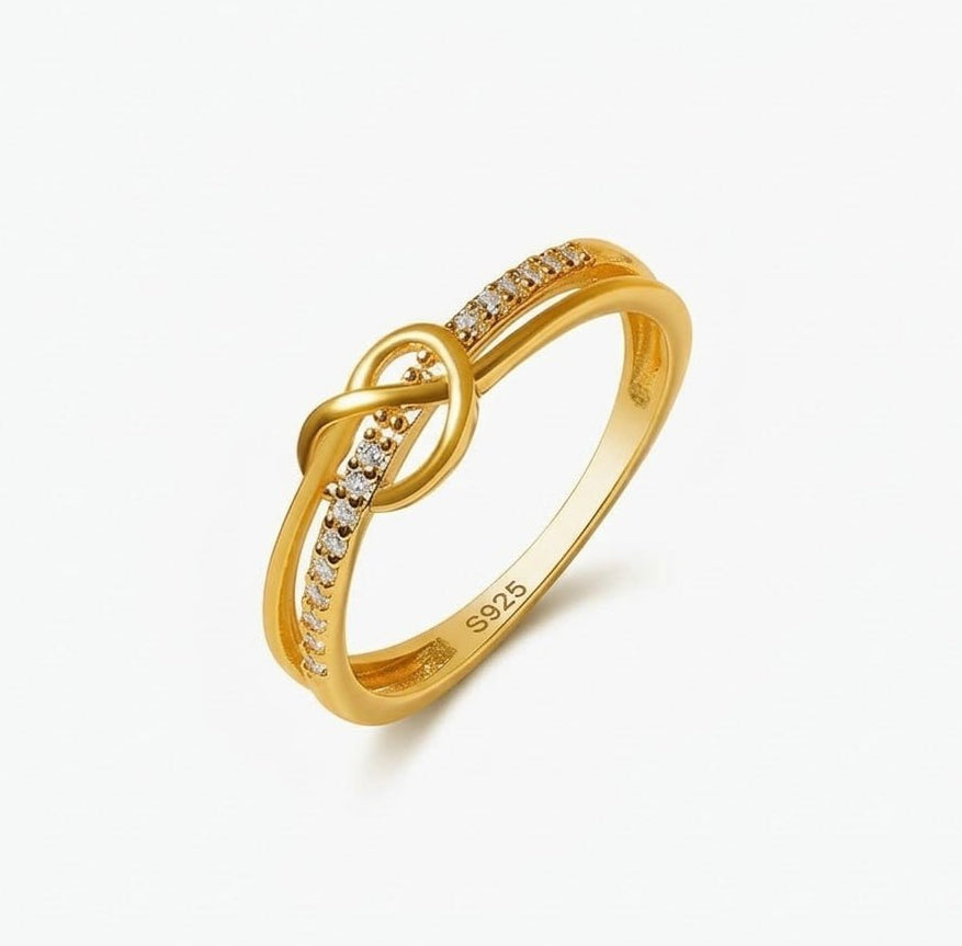 Gold Plated Silver Knot Purity Ring – "Tie the Knot" Promise Ring on a white background