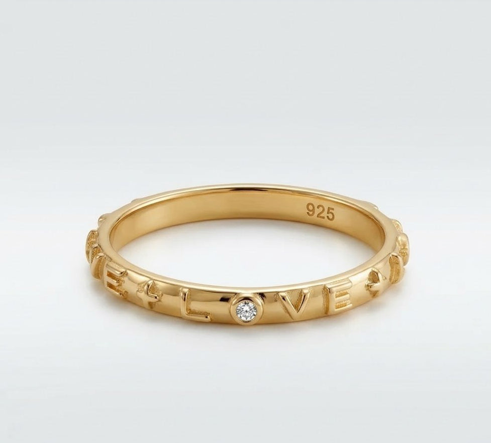 Gold Plated Silver Love Purity Ring on a white background