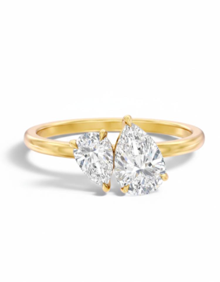 Gold Plated Sterling Silver Pear Toi et Moi Moissanite Ring