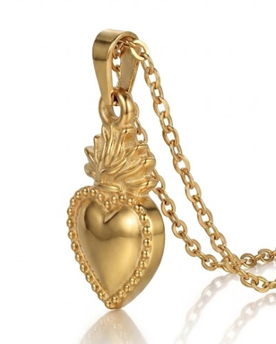 Gold heart-shaped pendant necklace on a white background