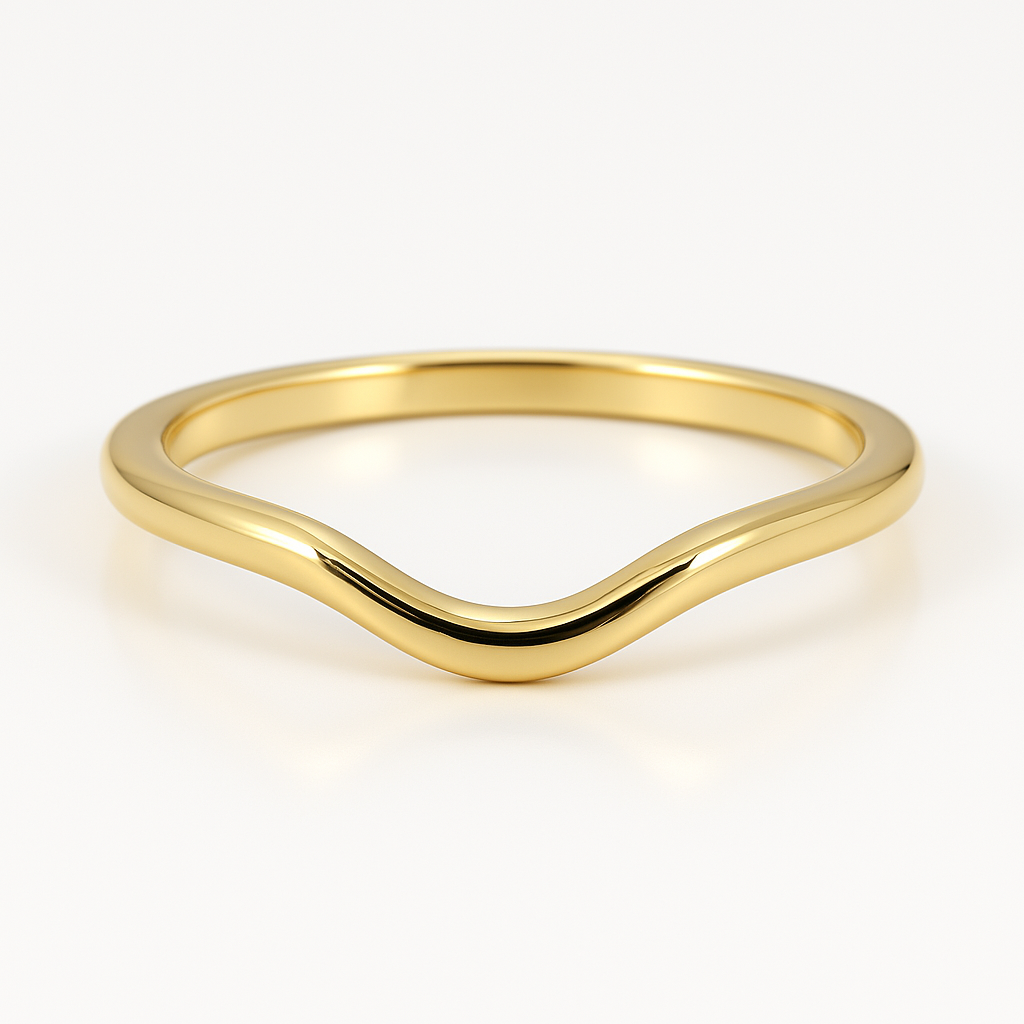 Minimalist14kGoldCurvedWeddingBandinyellowgoldonwhitebackground
