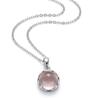 Necklace with a pink gemstone pendant on a white background