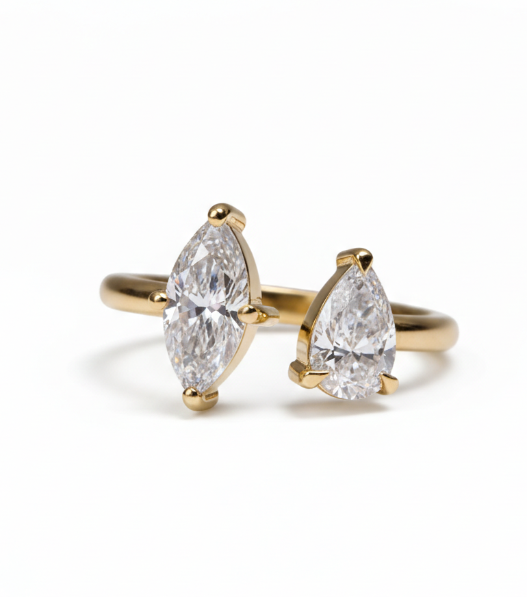 Pear and Marquise Moissanite Silver Toi et Moi Ring