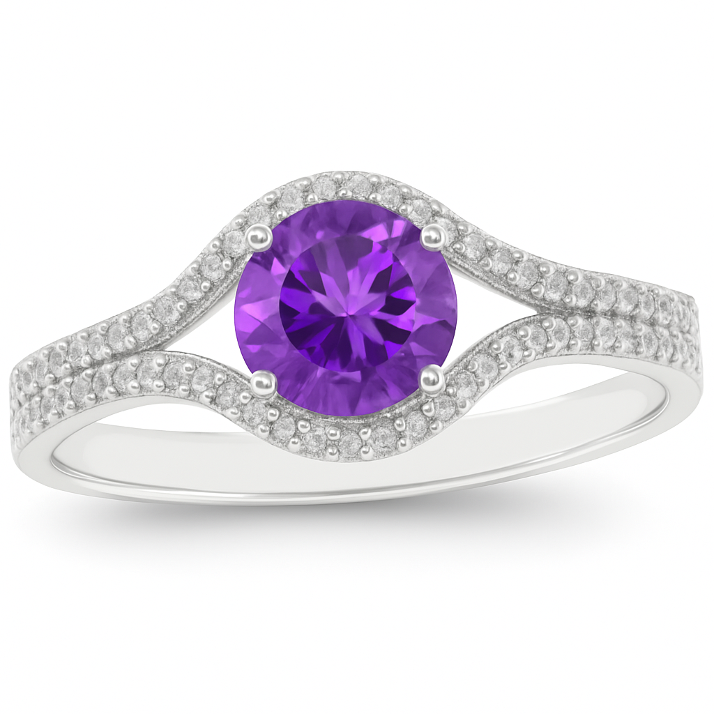 Purple Promise Ring in Sterling Silver