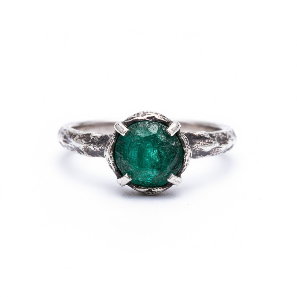 Raw Emerald Engagement Ring