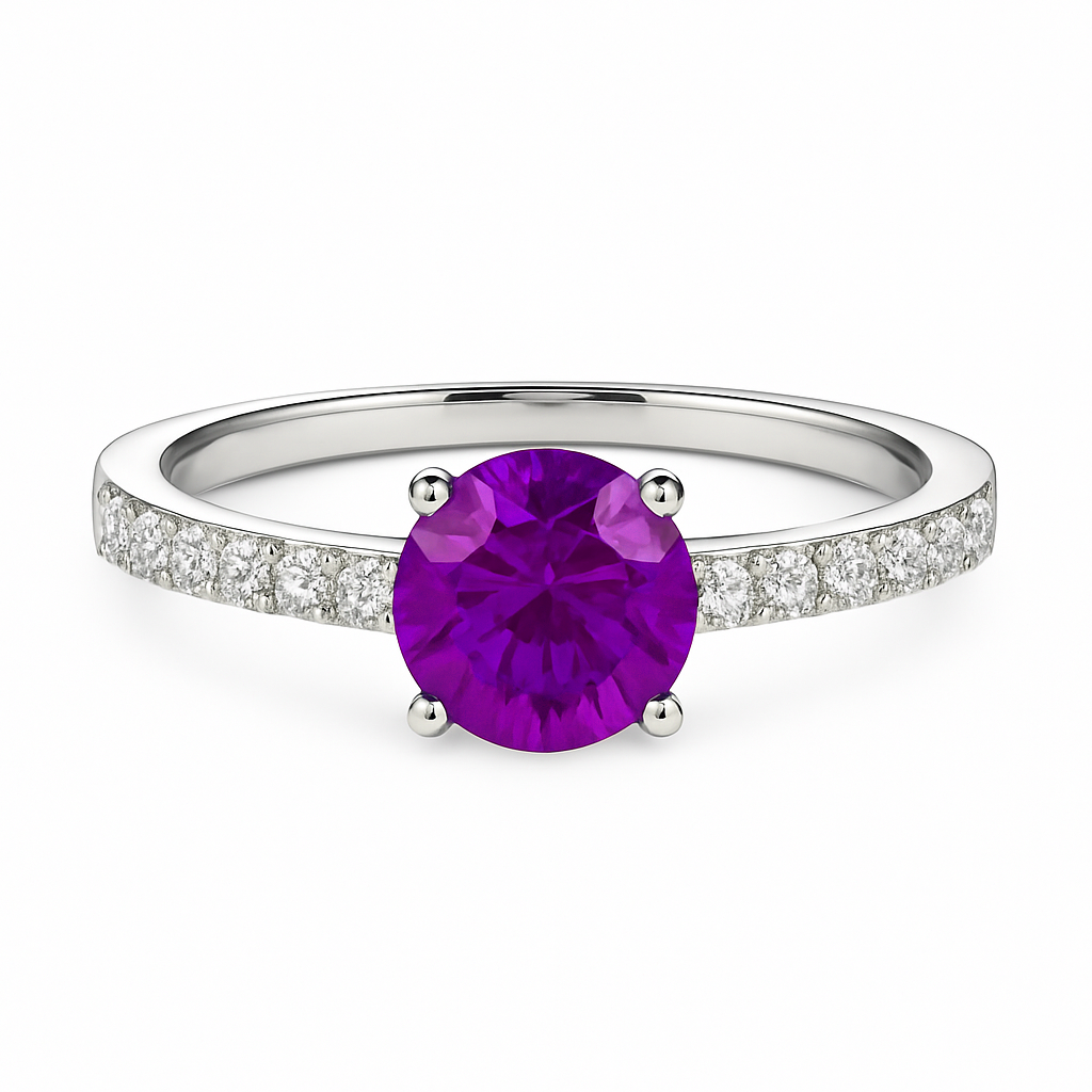 Round Cut Amethyst Promise Ring for Her