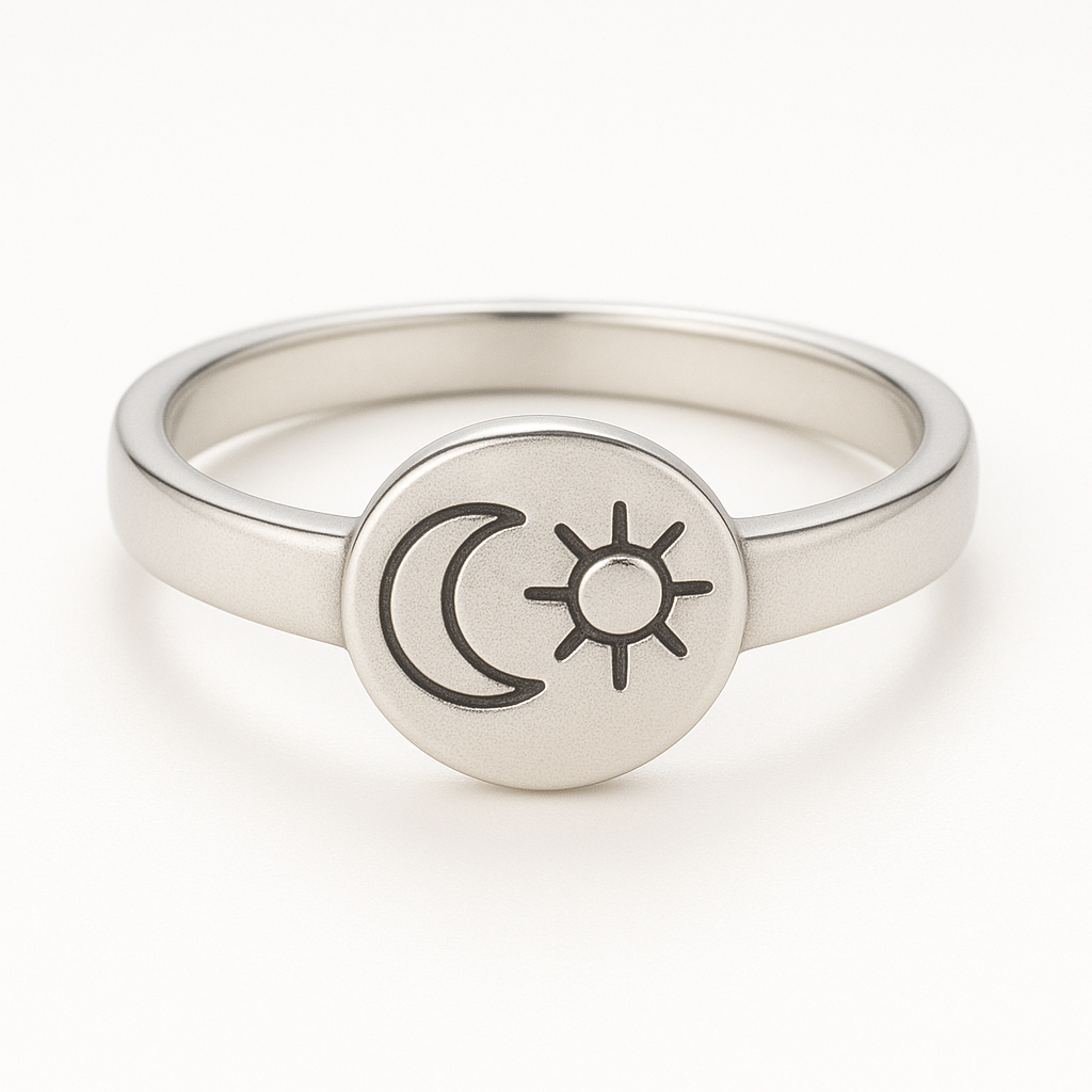 Silver Sun and Moon Promise Ring