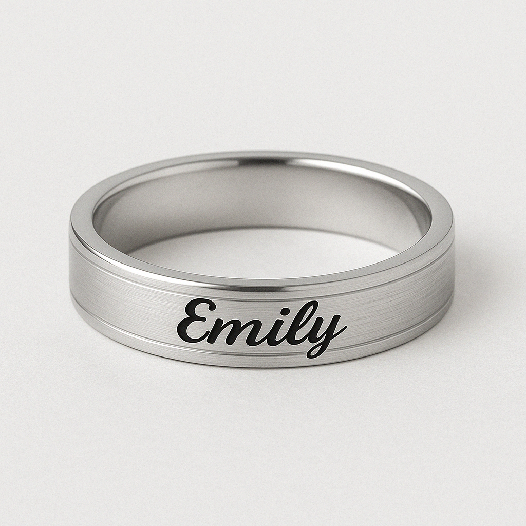 Simple Engraved Promise Ring for Couples with Names