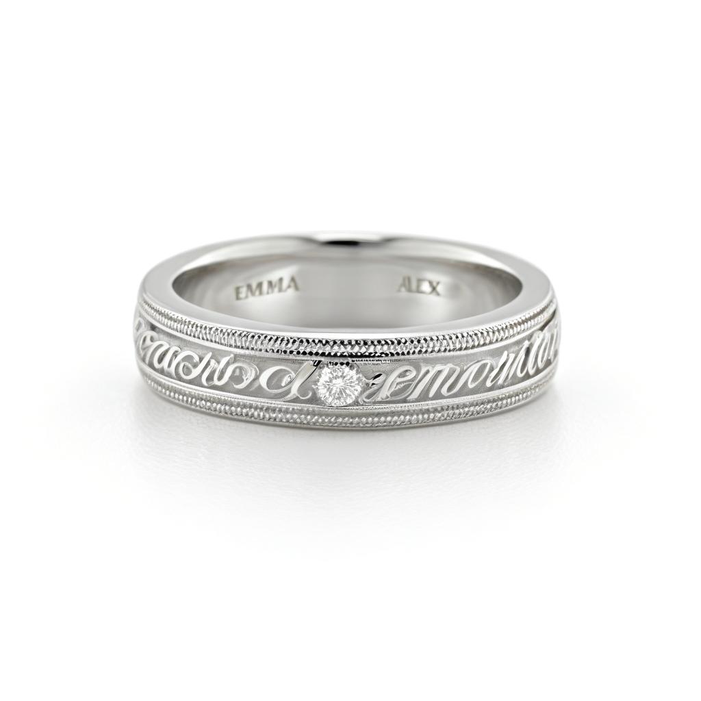 Solid Sterling Silver Engrave Name Moissanite Ring