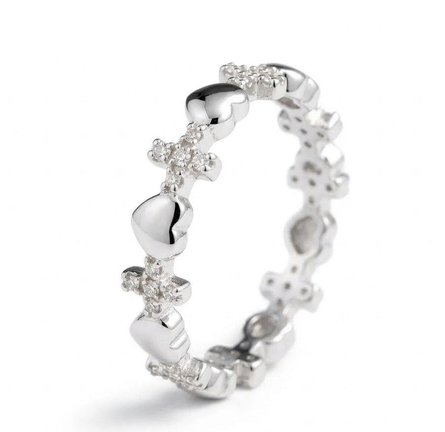 Sterling Silver Eternity Purity Ring - Hearts and Crosses Faith Ring!