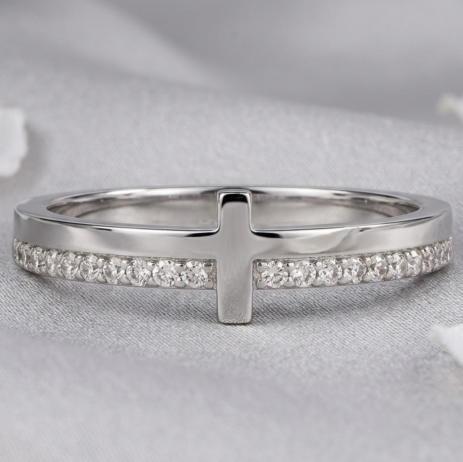 Sterling Silver Sideways Cross Purity Ring1