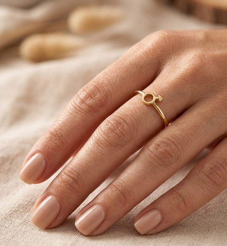 gold plated Silver Venus Symbol Ring - on hand