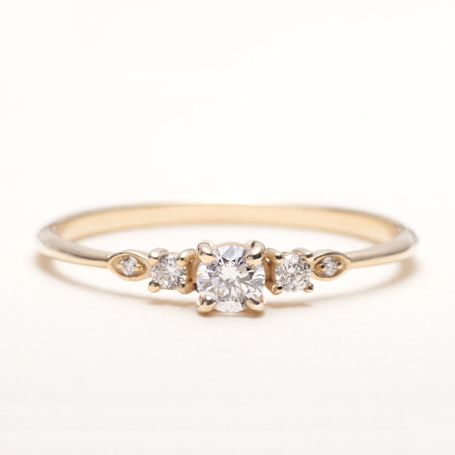 14K Solid Gold Five Diamond Promise Ring for Her