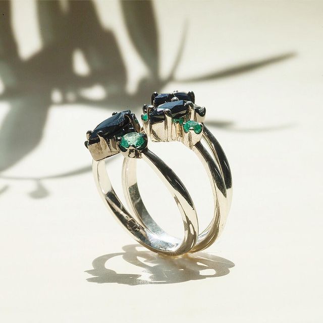 Black Sapphire Engagement Ring with Emeralds4