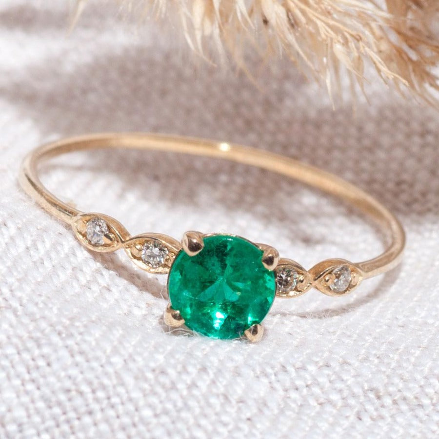 14K Gold Vintage Emerald Engagement Ring with diamonds 8 One2threejewelry.com