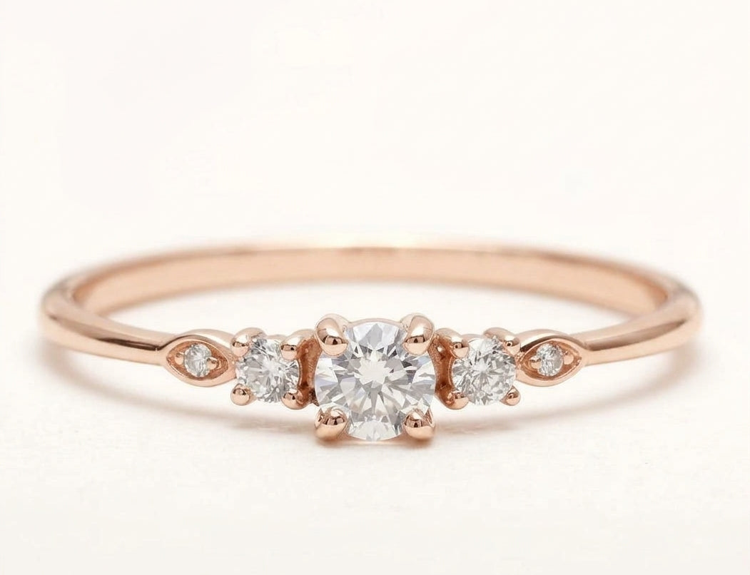 14K Solid Gold Five Diamond Promise Ring for Her