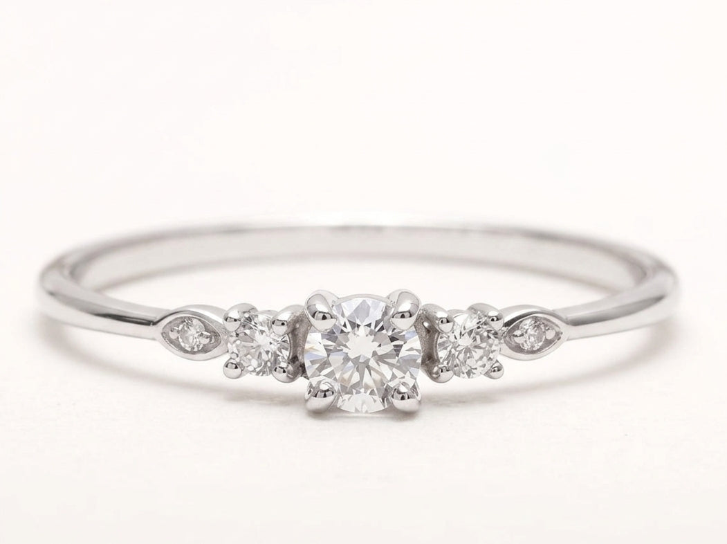 14K Solid Gold Five Diamond Promise Ring for Her