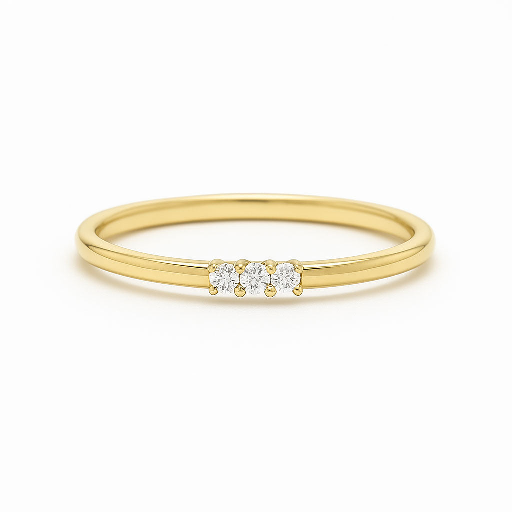14k yellow gold three stone trinity diamond ring