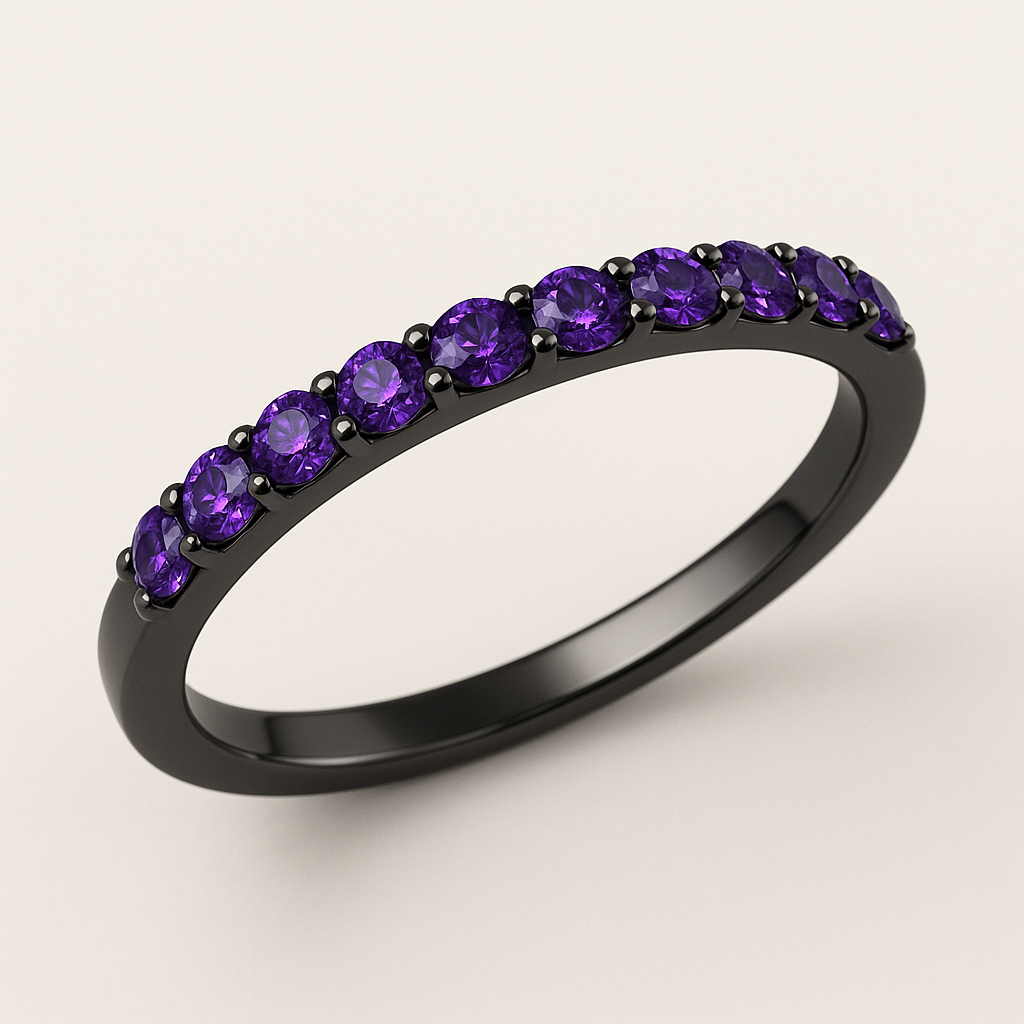Black Promise Ring with Amethyst