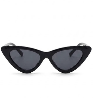 Black cat-eye sunglasses with dark lenses on a white background