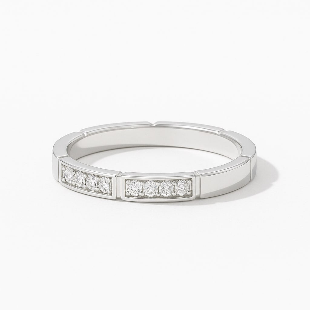 Classic White Gold Diamond Wedding Band with embedded diamonds on a white background
