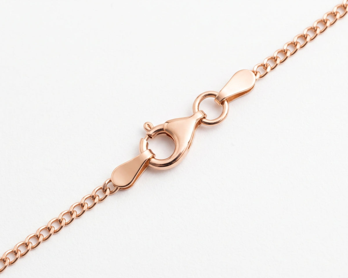 Close-up of a delicate Gold Vermeil Parallel Chain Necklace showing the lobster clasp detail on a clean white background.