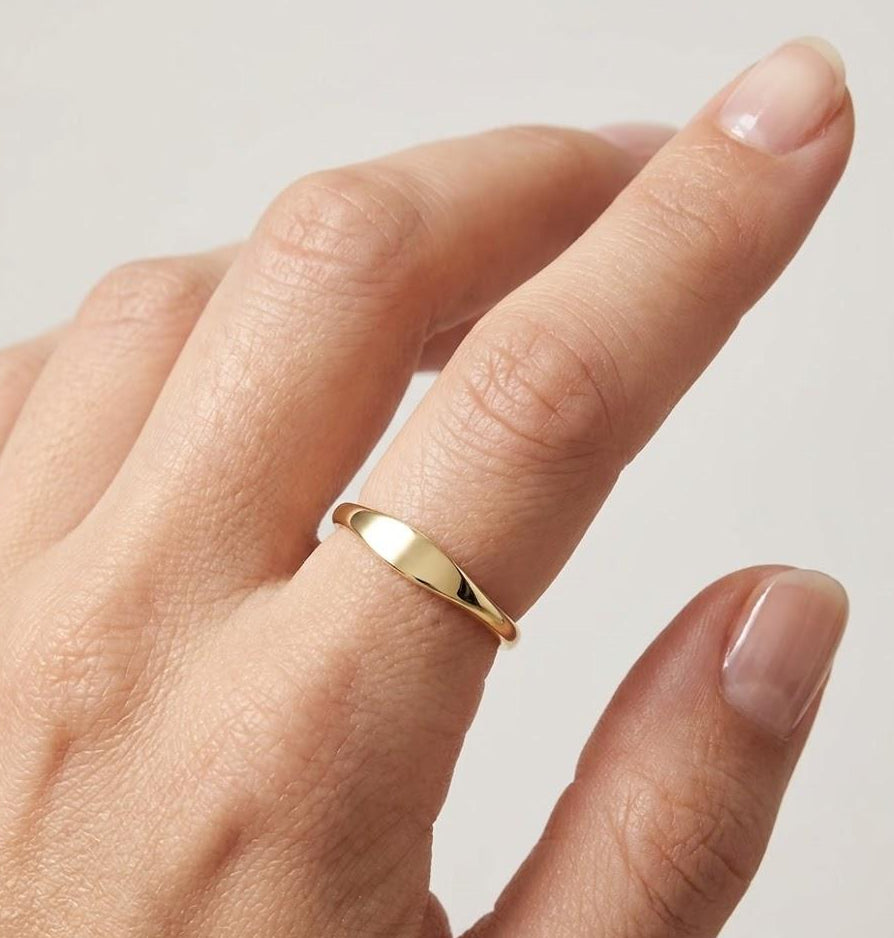 Dainty Gold Plated Signet Ring on hand