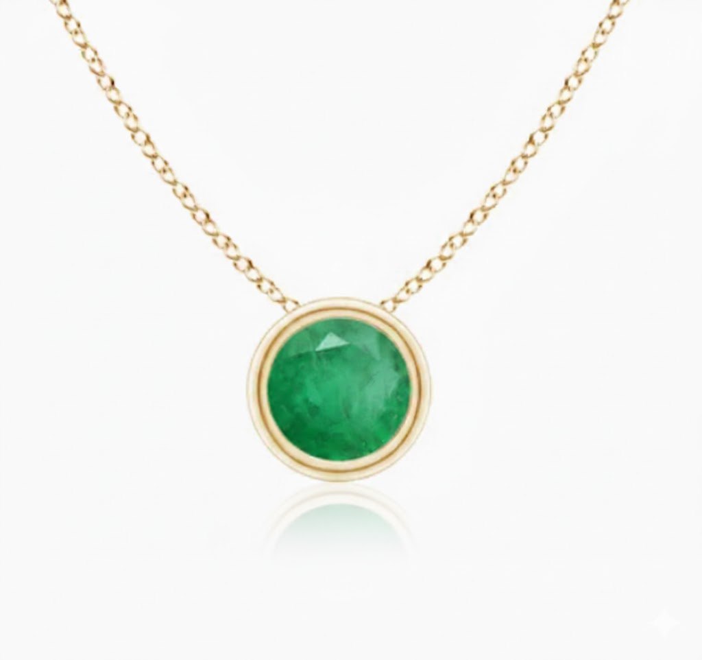 Emerald Bezel Pendant Necklace 14K Gold