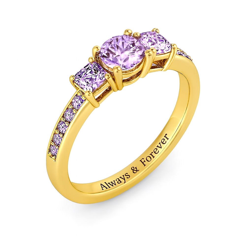 Engraved Amethyst Silver Promise Ring