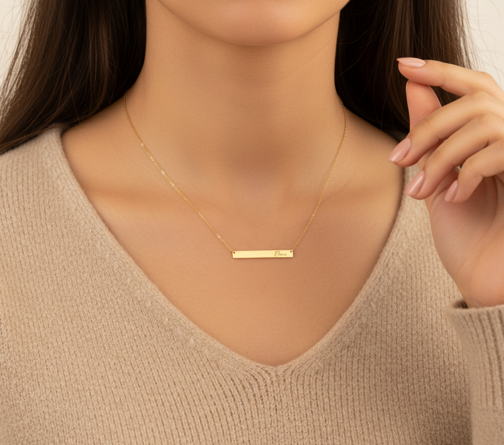 Engraved Bar Necklace Silver