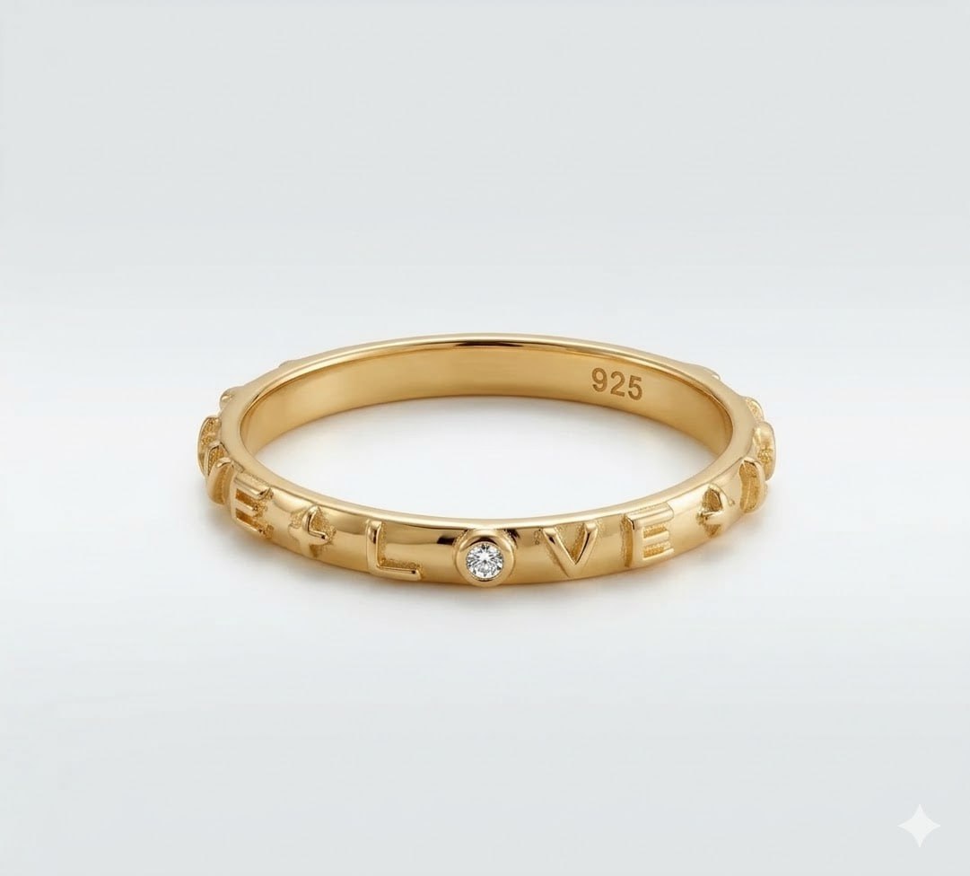 Gold Plated Silver Love Purity Ring on a white background